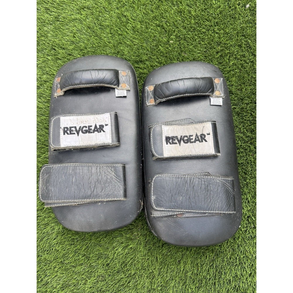 Vintage REVGEAR Leather Muay Thai Kick Pads Made in Thailand Old School Pair